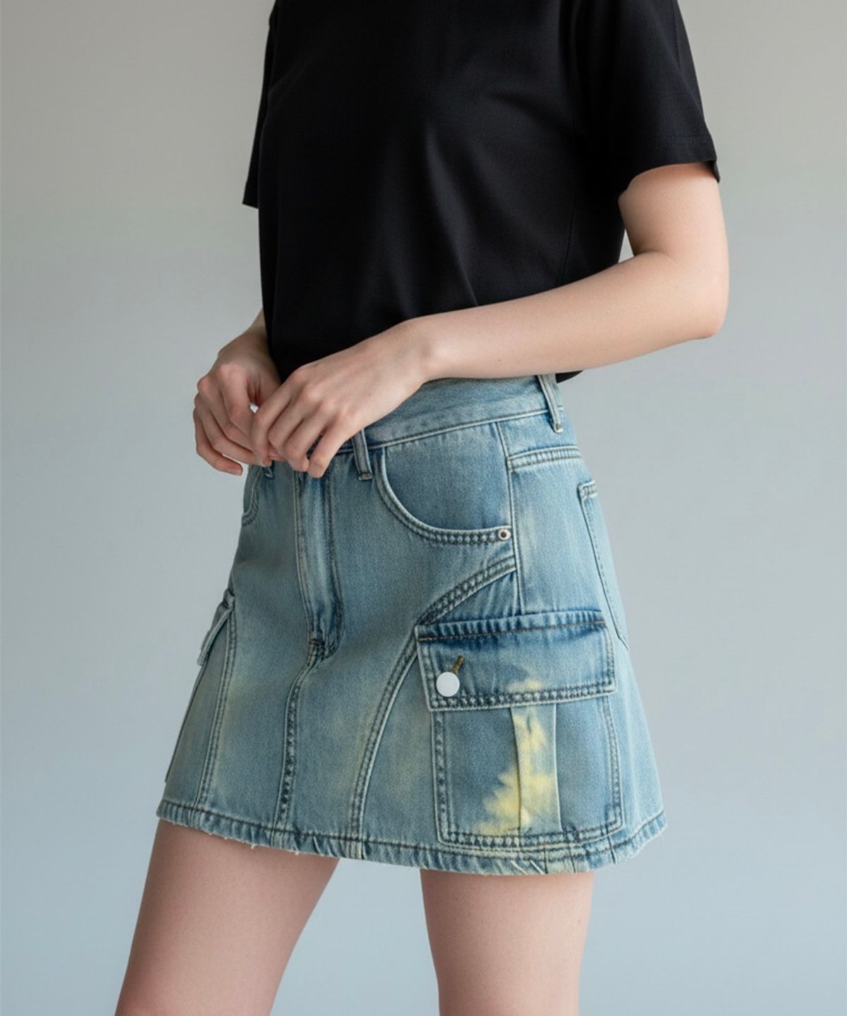 본슬리피(BORN SLIPPY) Addicted Side Pocket Mini Skirt (Blue)