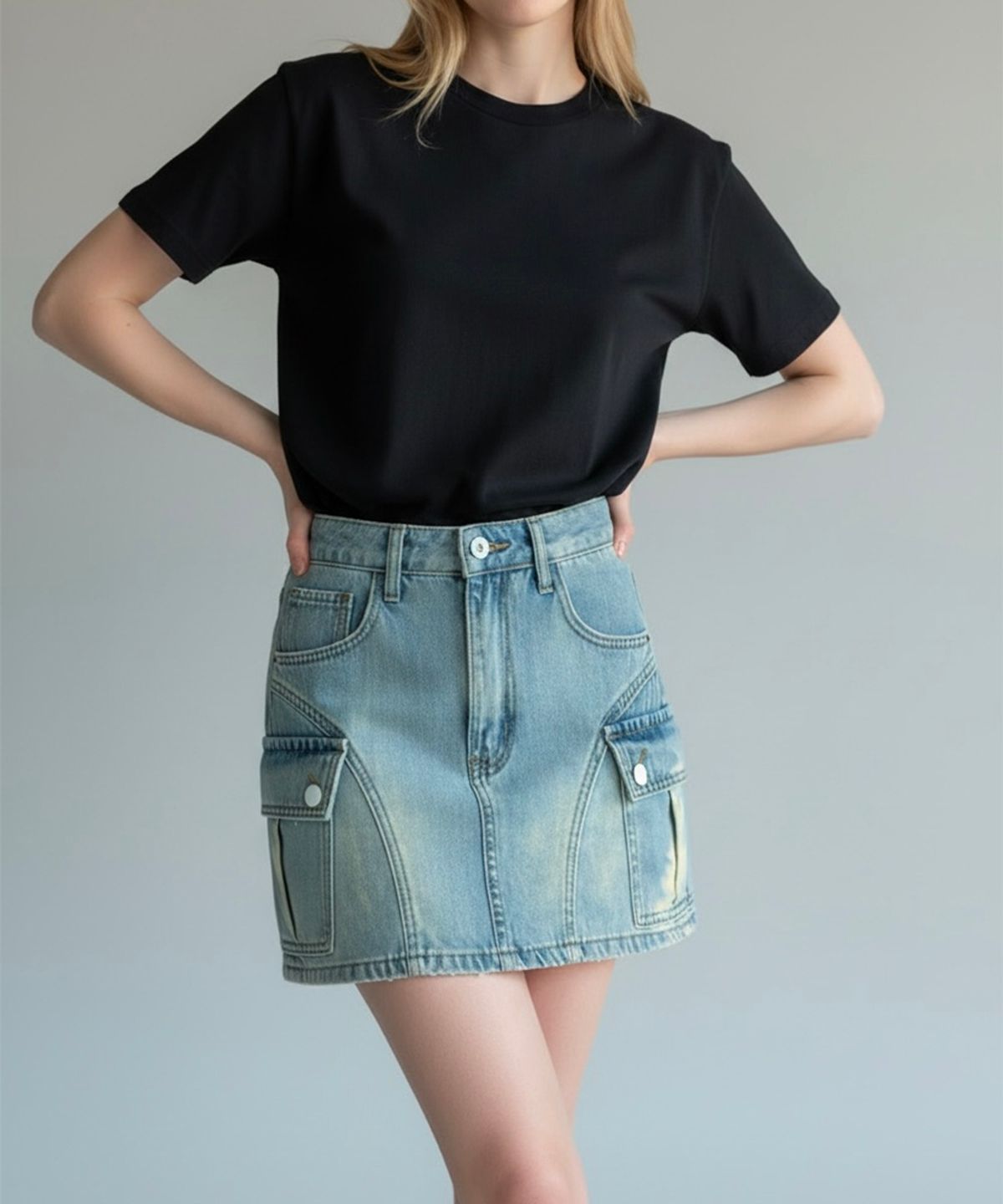 본슬리피(BORN SLIPPY) Addicted Side Pocket Mini Skirt (Blue)