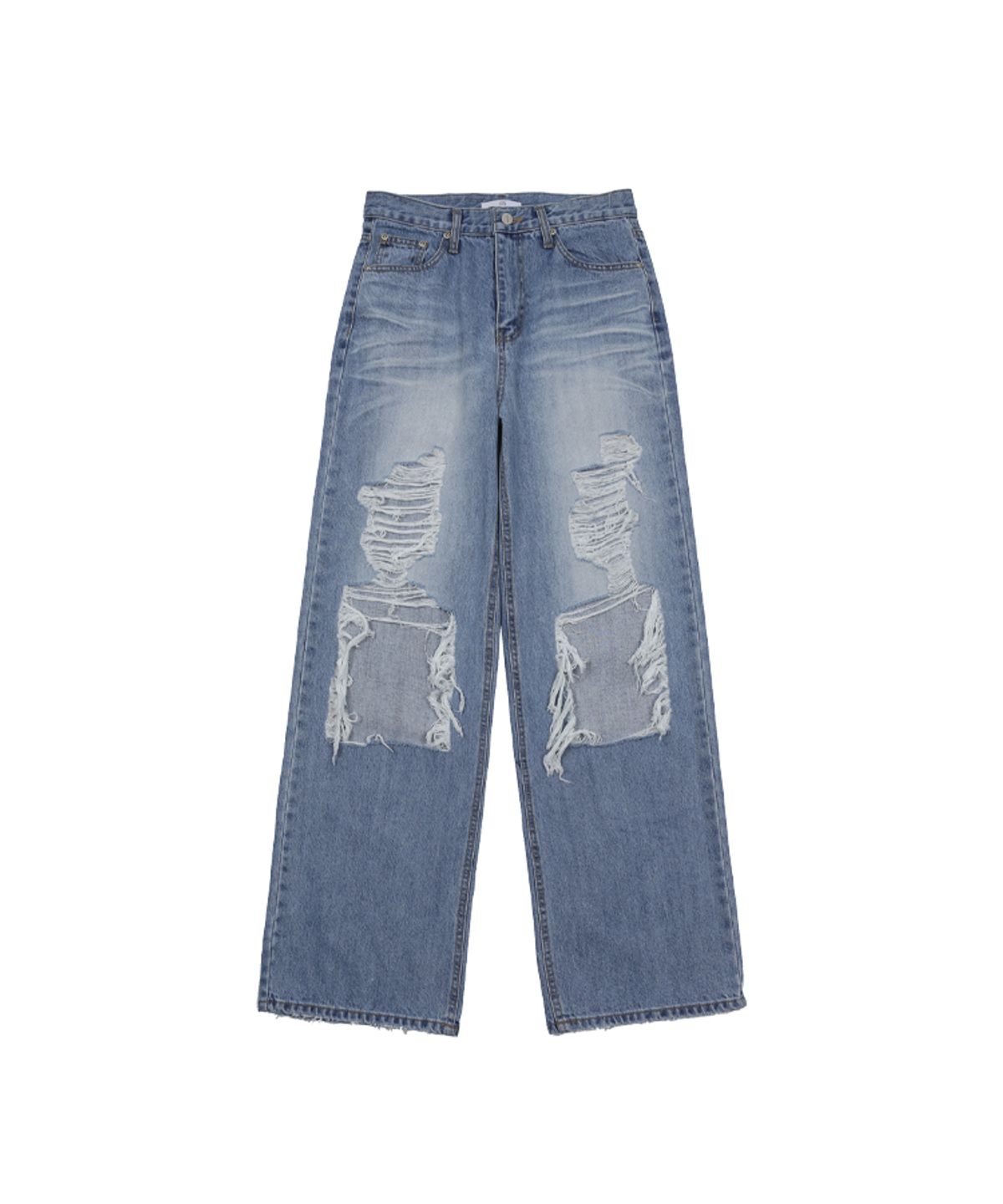 어니브(ANIV) WIDE DESTROYED DENIM PANTS BLUE