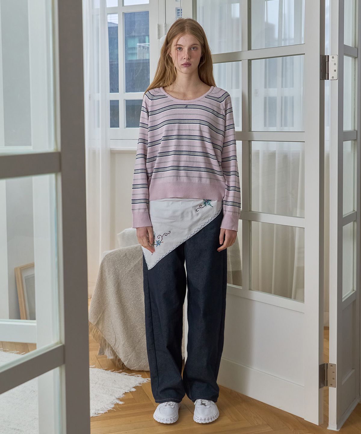 베이비블루니들즈(BABYBLUENEEDLES) Stripe Pincot Knit Pullover LIGHT PINK