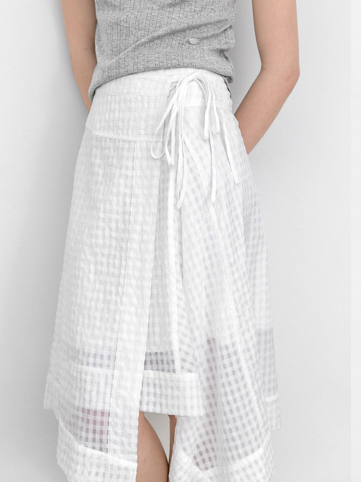 아틀리에 나인(ATELIER NAIN) EMBO CHECK UNBALANCE WRAP SKIRT (SK-5075)