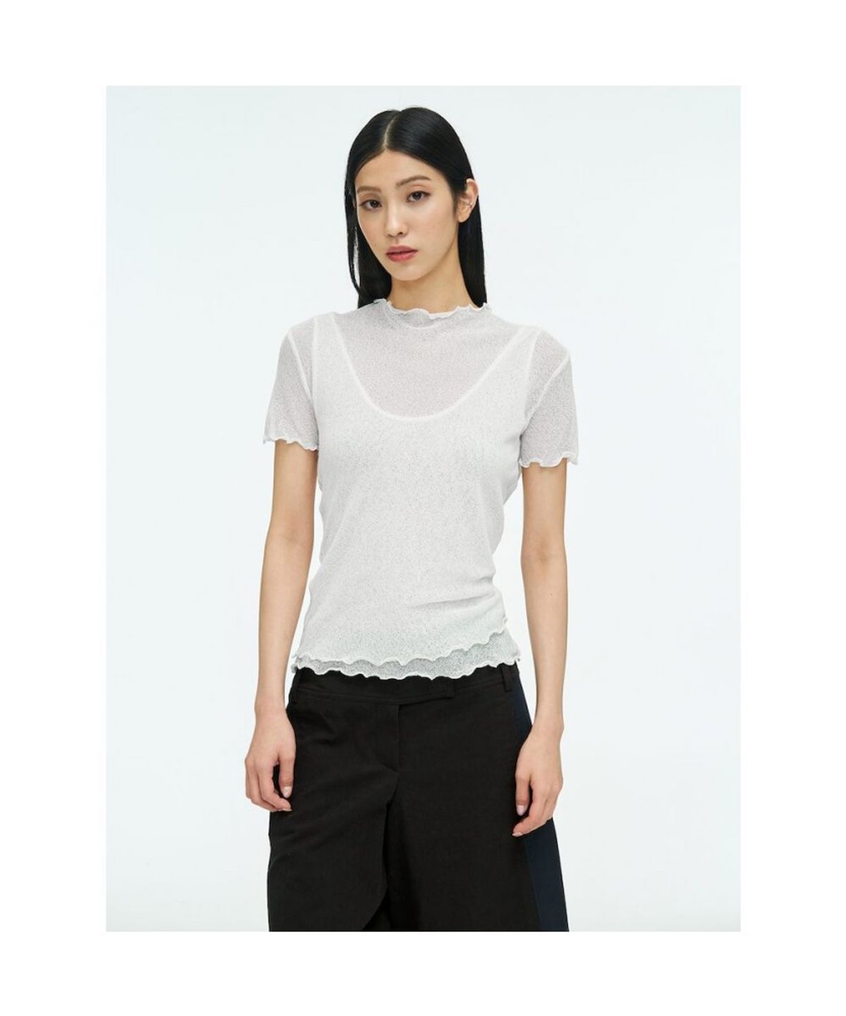 앙개(ANGGAE) Two Layered Net TShirt  White