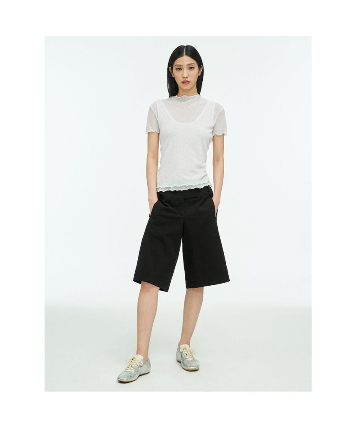 앙개(ANGGAE) Two Layered Net TShirt  White