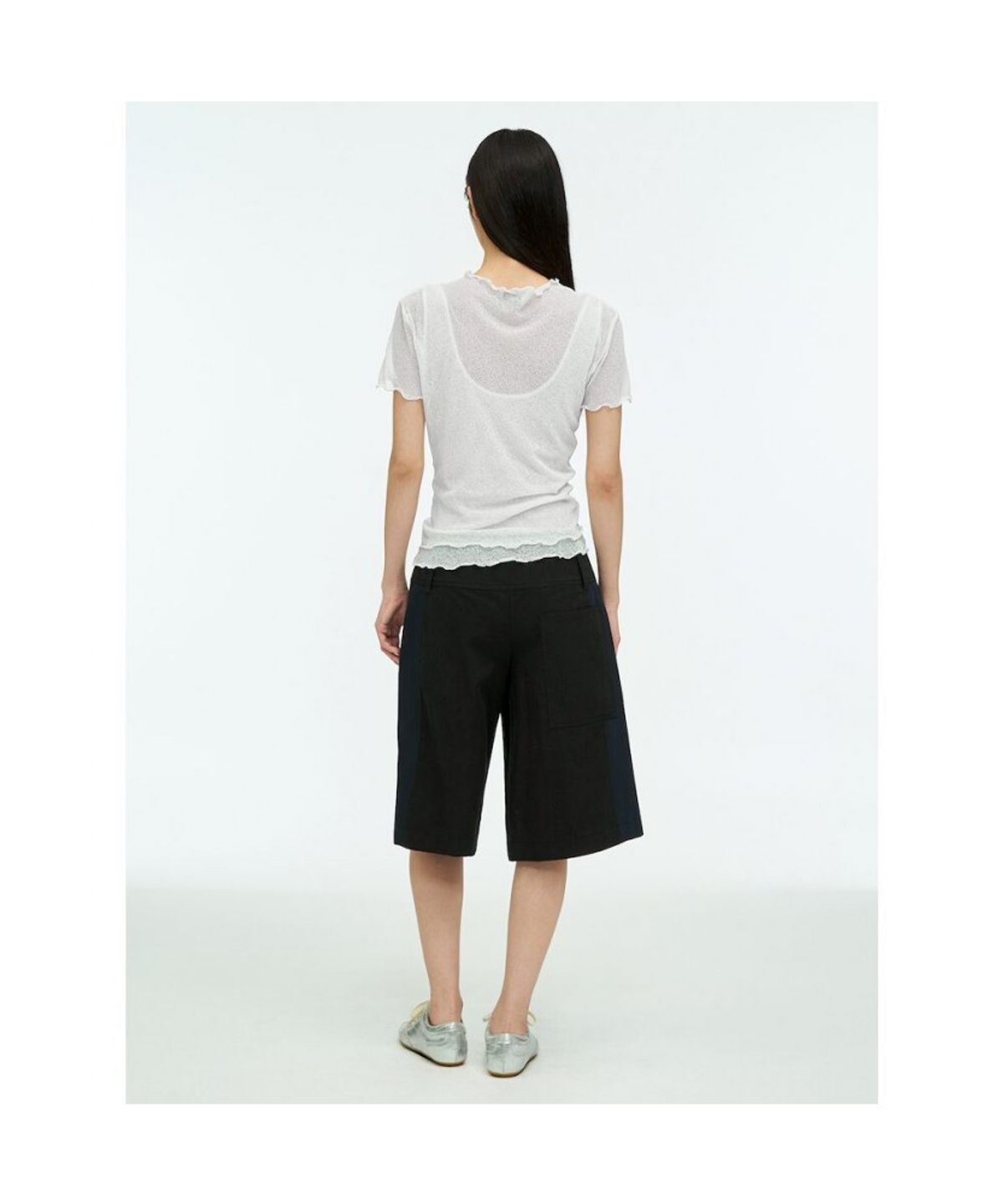 앙개(ANGGAE) Two Layered Net TShirt  White