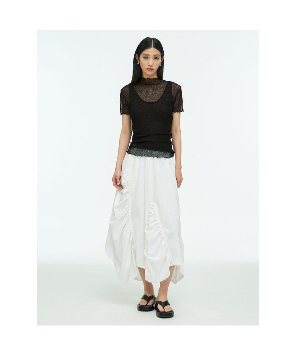 앙개(ANGGAE) Two Layered Net TShirt  Black