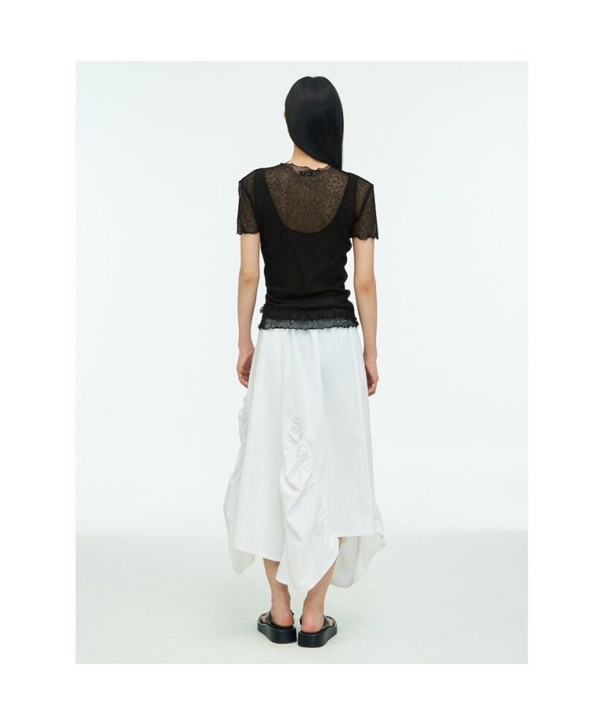 앙개(ANGGAE) Two Layered Net TShirt  Black