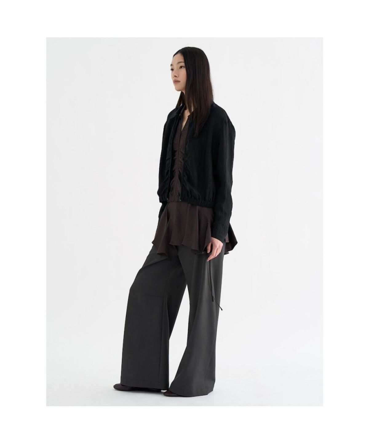 앙개(ANGGAE) Satin ZipUp Shirt  Black