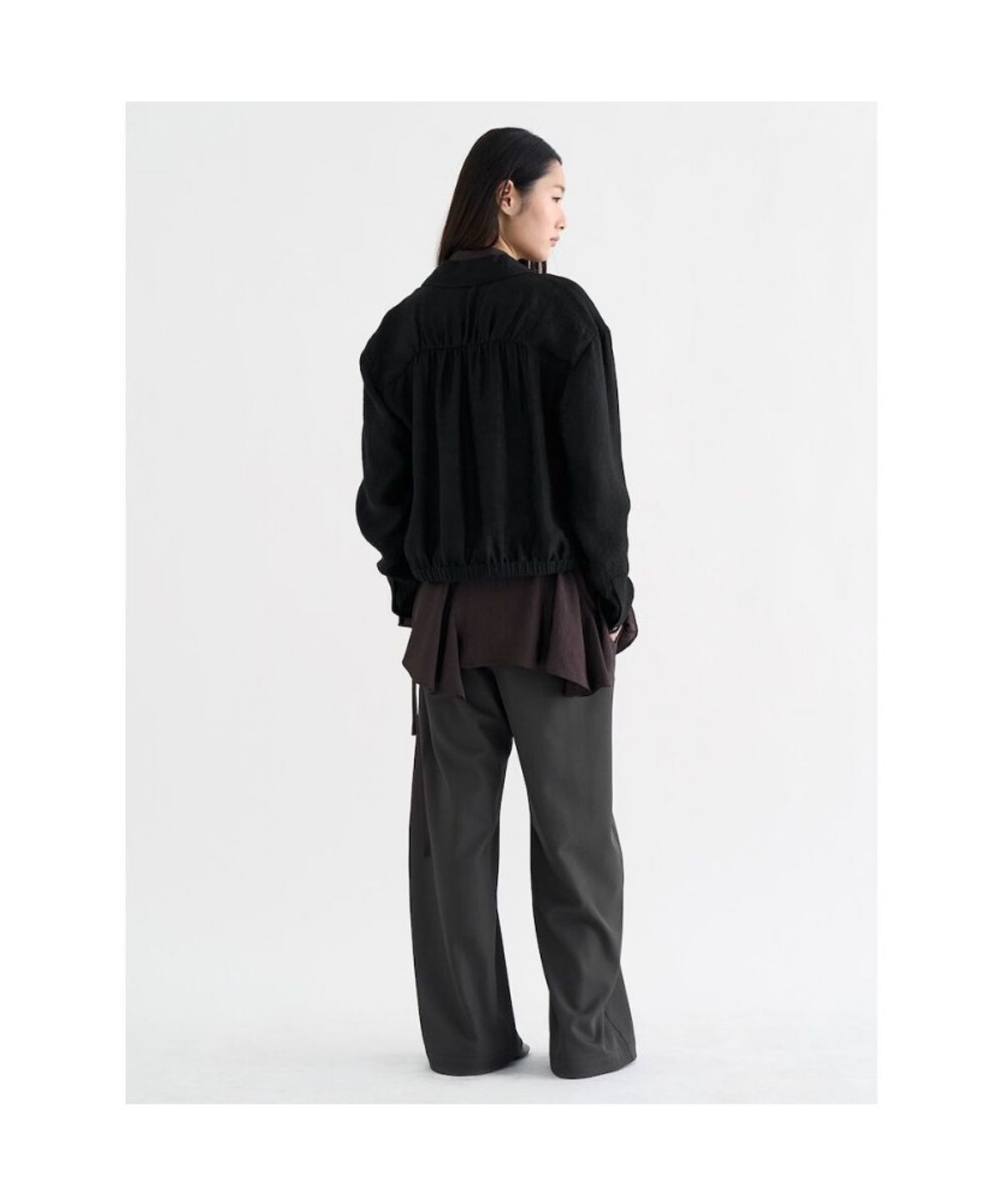 앙개(ANGGAE) Satin ZipUp Shirt  Black