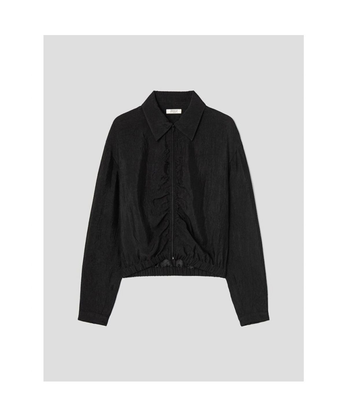 앙개(ANGGAE) Satin ZipUp Shirt  Black