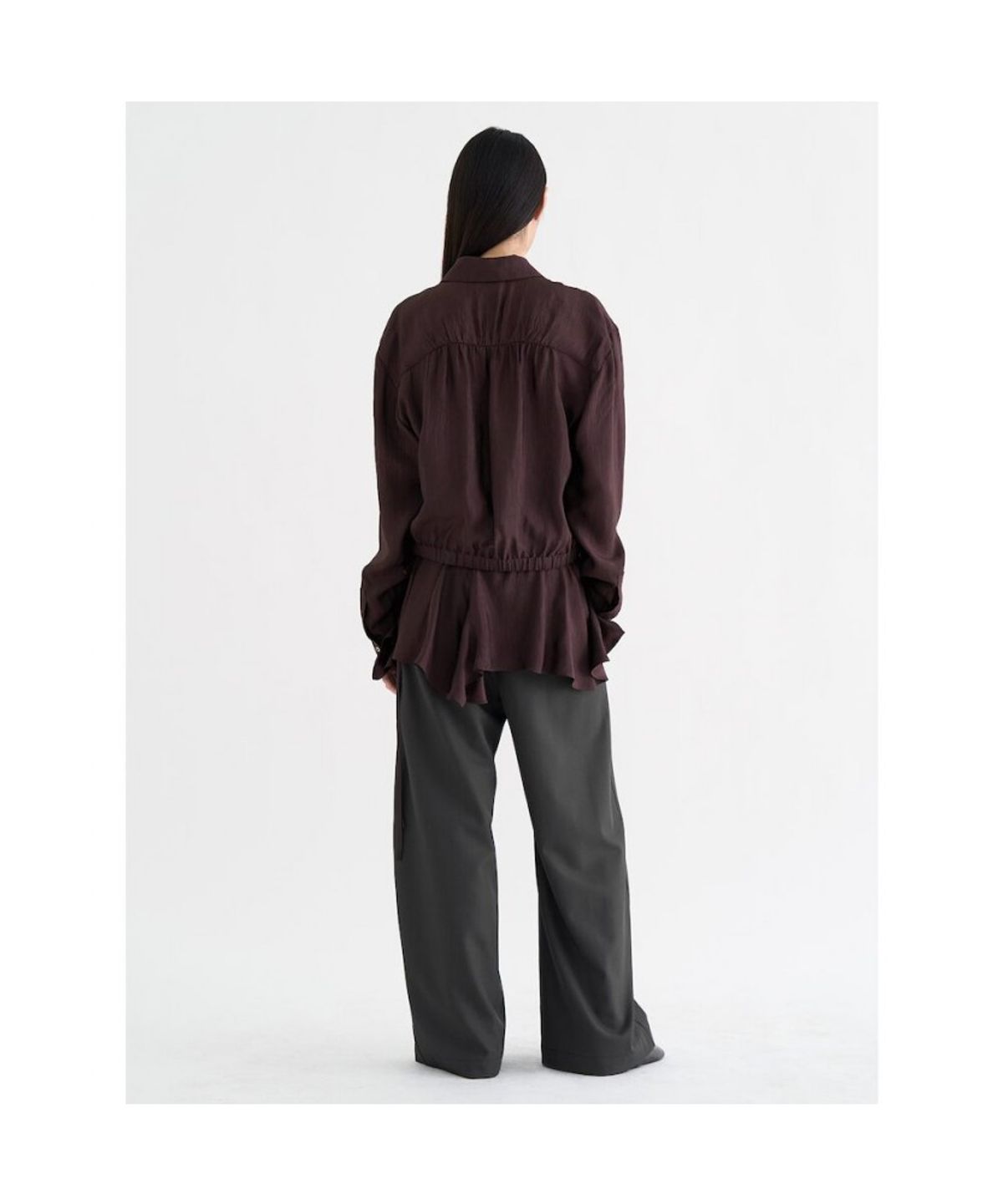 앙개(ANGGAE) Satin ZipUp Shirt  Brown