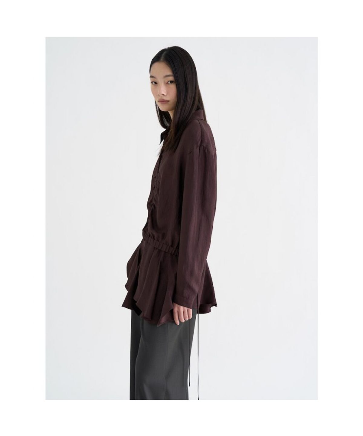 앙개(ANGGAE) Satin ZipUp Shirt  Brown