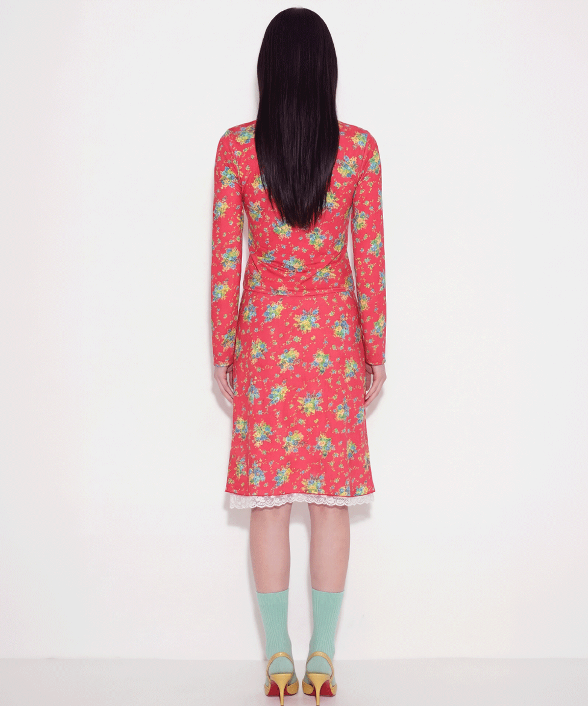 쎄쎄쎄(SETSETSET) 로즈 포인티드 레이스 헴 스커트 핑크