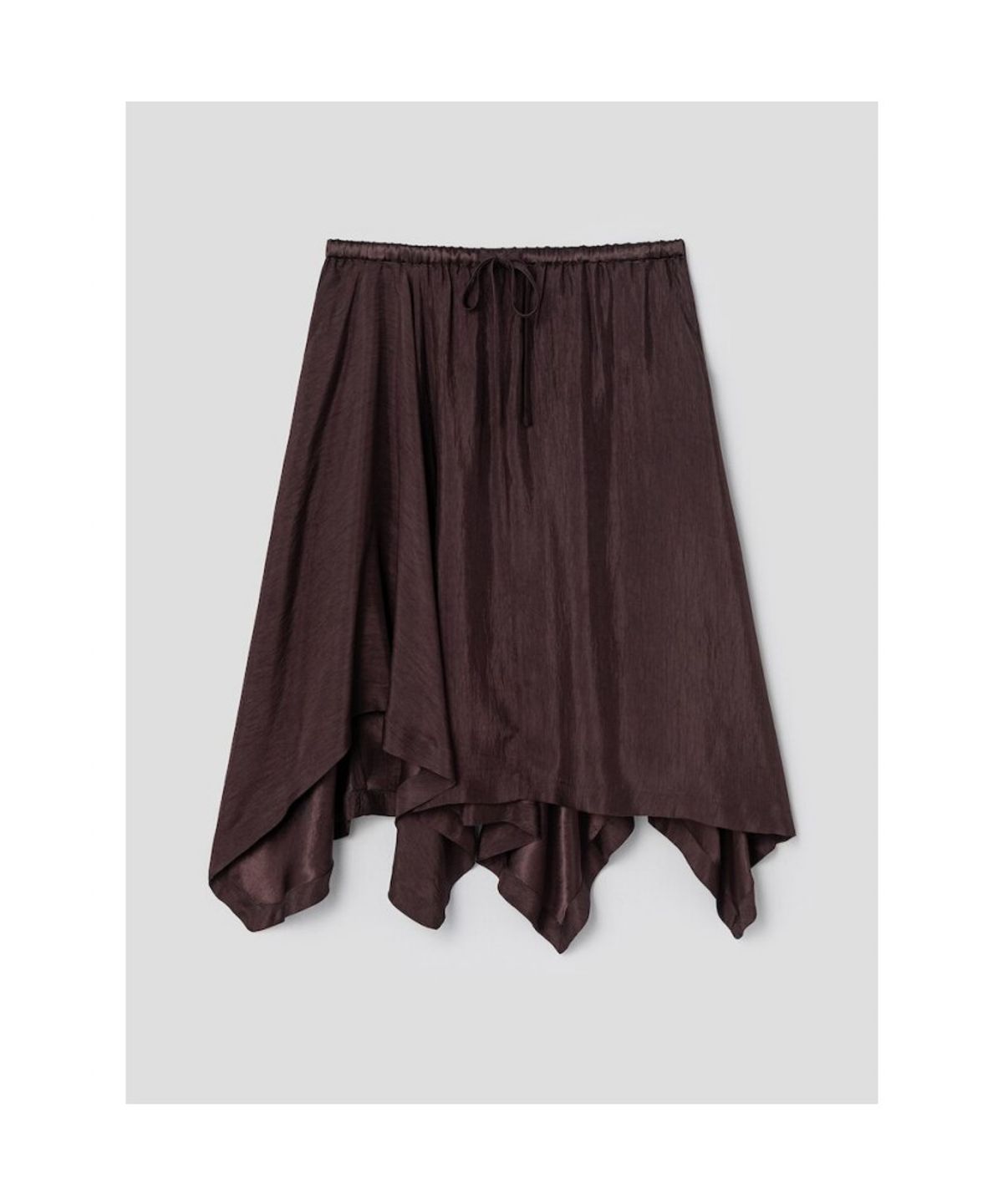 앙개(ANGGAE) Unbalanced Satin Skirt  Brown