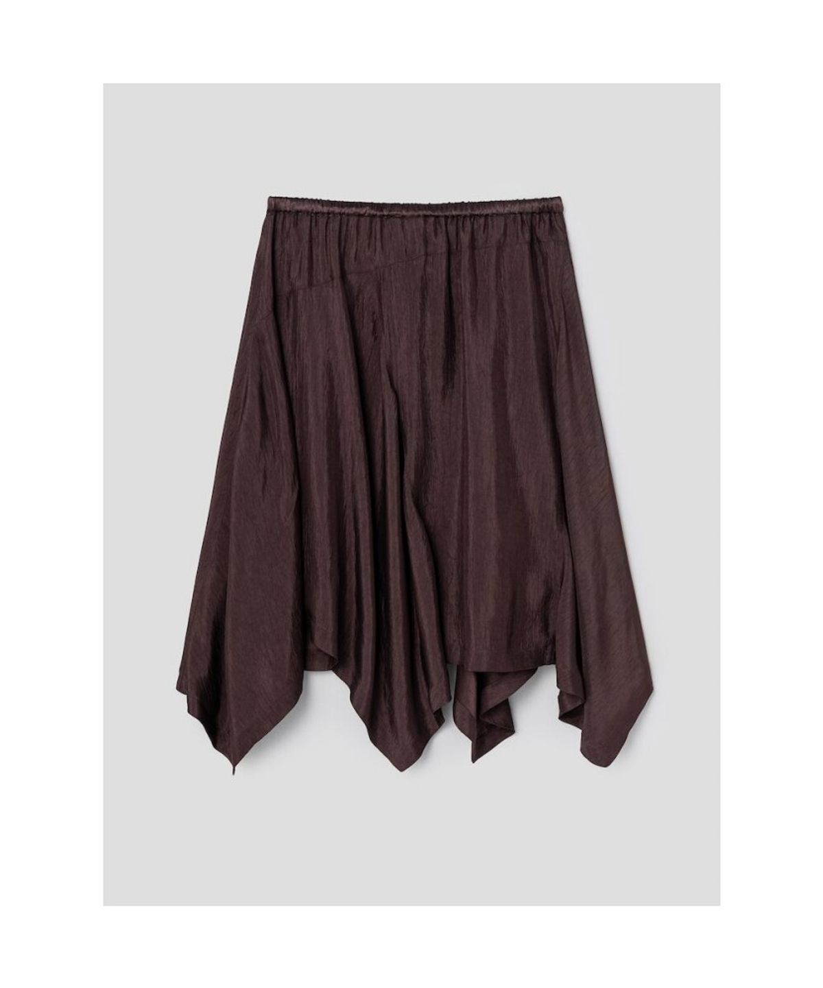 앙개(ANGGAE) Unbalanced Satin Skirt  Brown