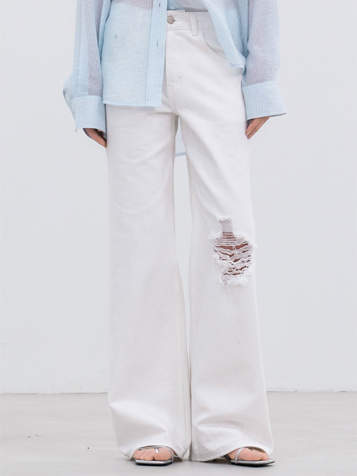 아틀리에 나인(ATELIER NAIN) DESTROYED WHITY WIDE DENIM (PT-5777)