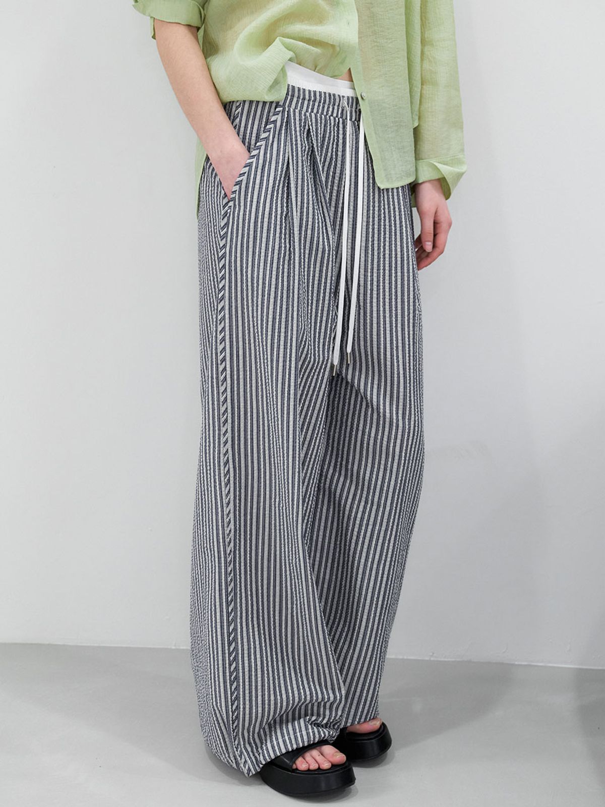 아틀리에 나인(ATELIER NAIN) STRIPE COTTON BANDING TWO-WAY PANTS (PT-5773)