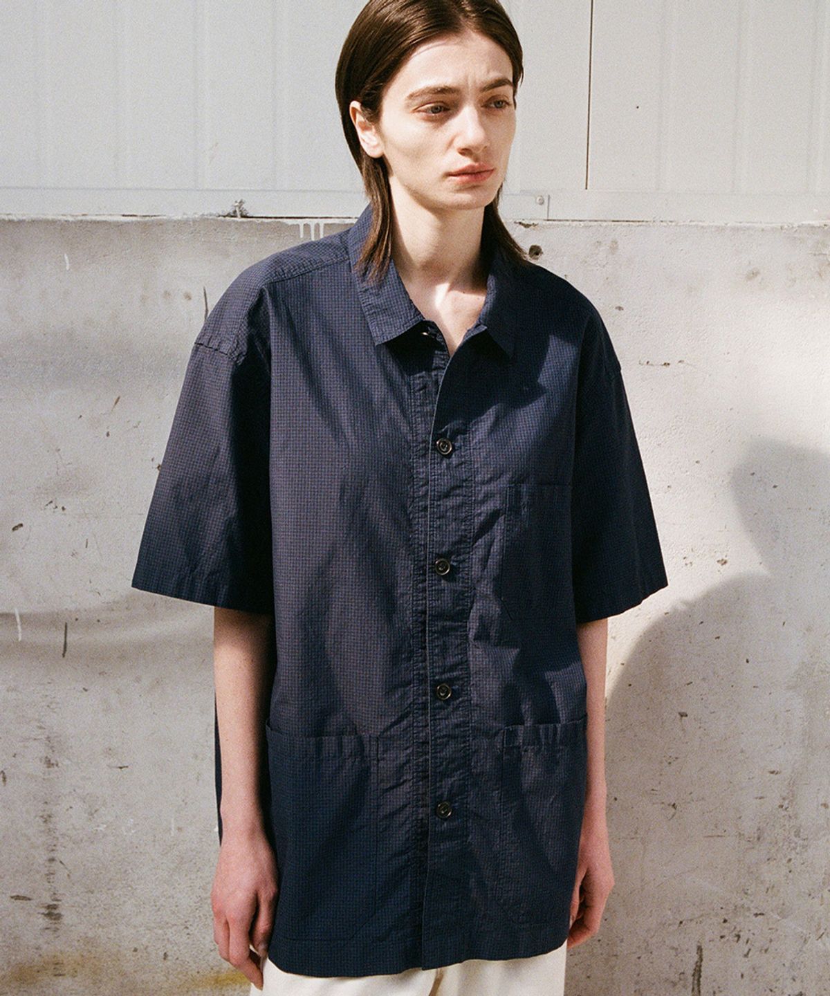 홀리선(HORLISUN) Joshua Small Check Shirt Jacket Navy