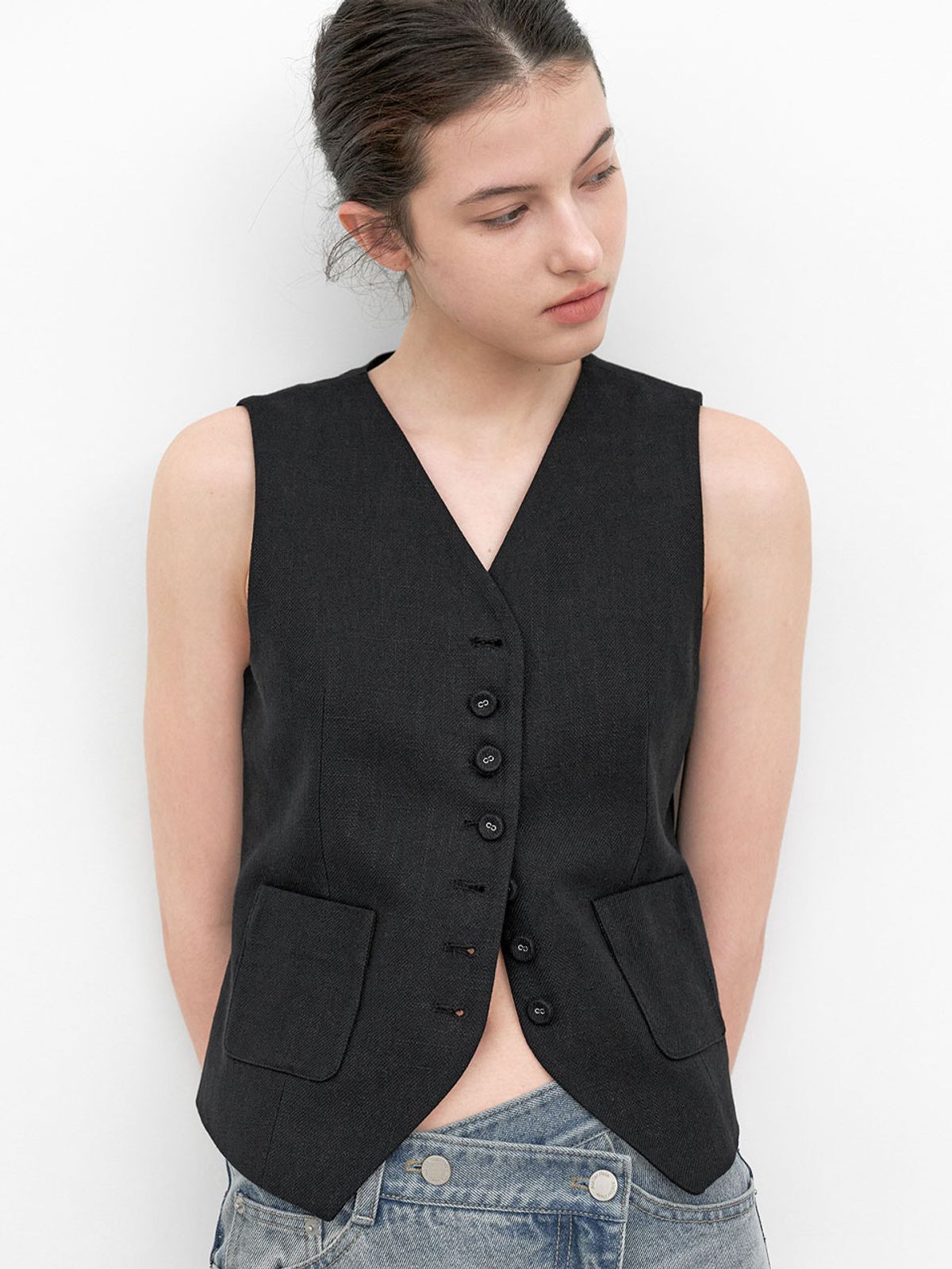 아틀리에 나인(ATELIER NAIN) LEA LINEN SINGLE VEST (VT-0281)