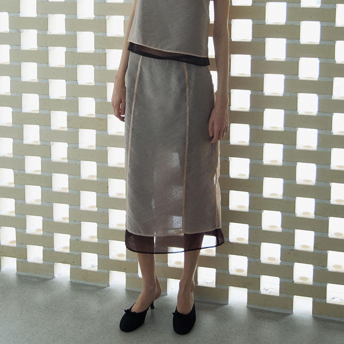 노우드(NOEUD) Sheer Layered Skirt(PINK)