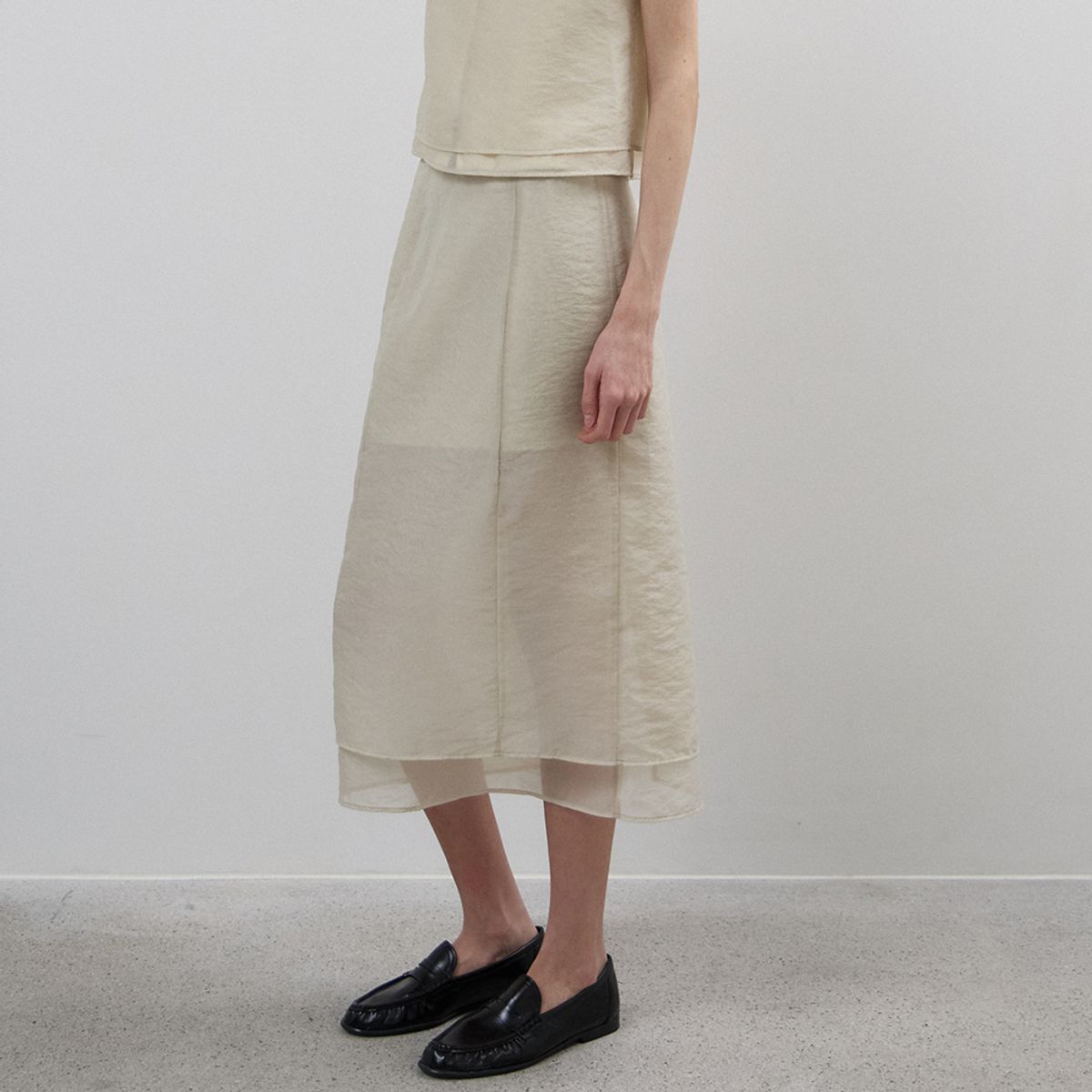 노우드(NOEUD) Sheer Layered Skirt(CREAM)