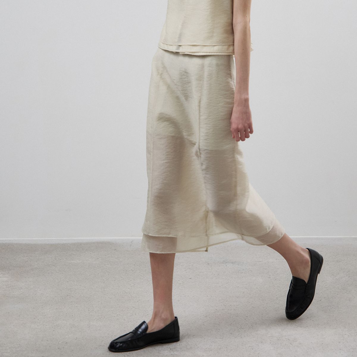 노우드(NOEUD) Sheer Layered Skirt(CREAM)