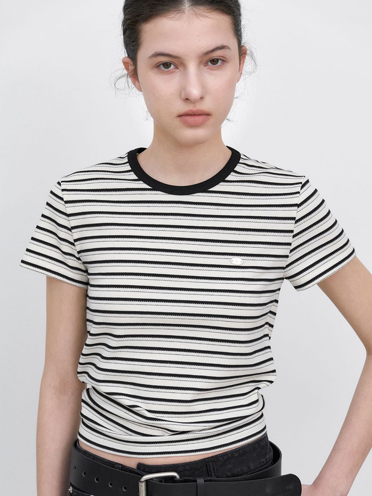 아틀리에 나인(ATELIER NAIN) STRIPE SEMI CROP SLIM TEE (T-7163)