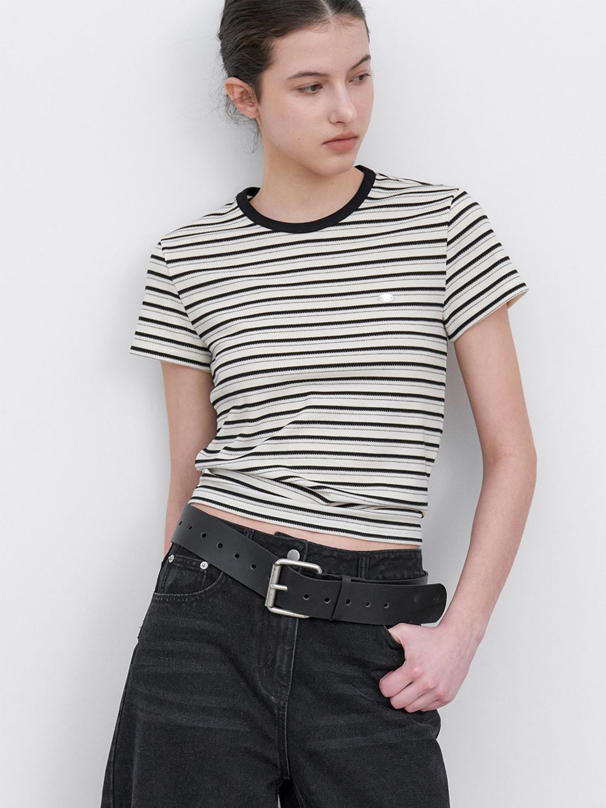 아틀리에 나인(ATELIER NAIN) STRIPE SEMI CROP SLIM TEE (T-7163)