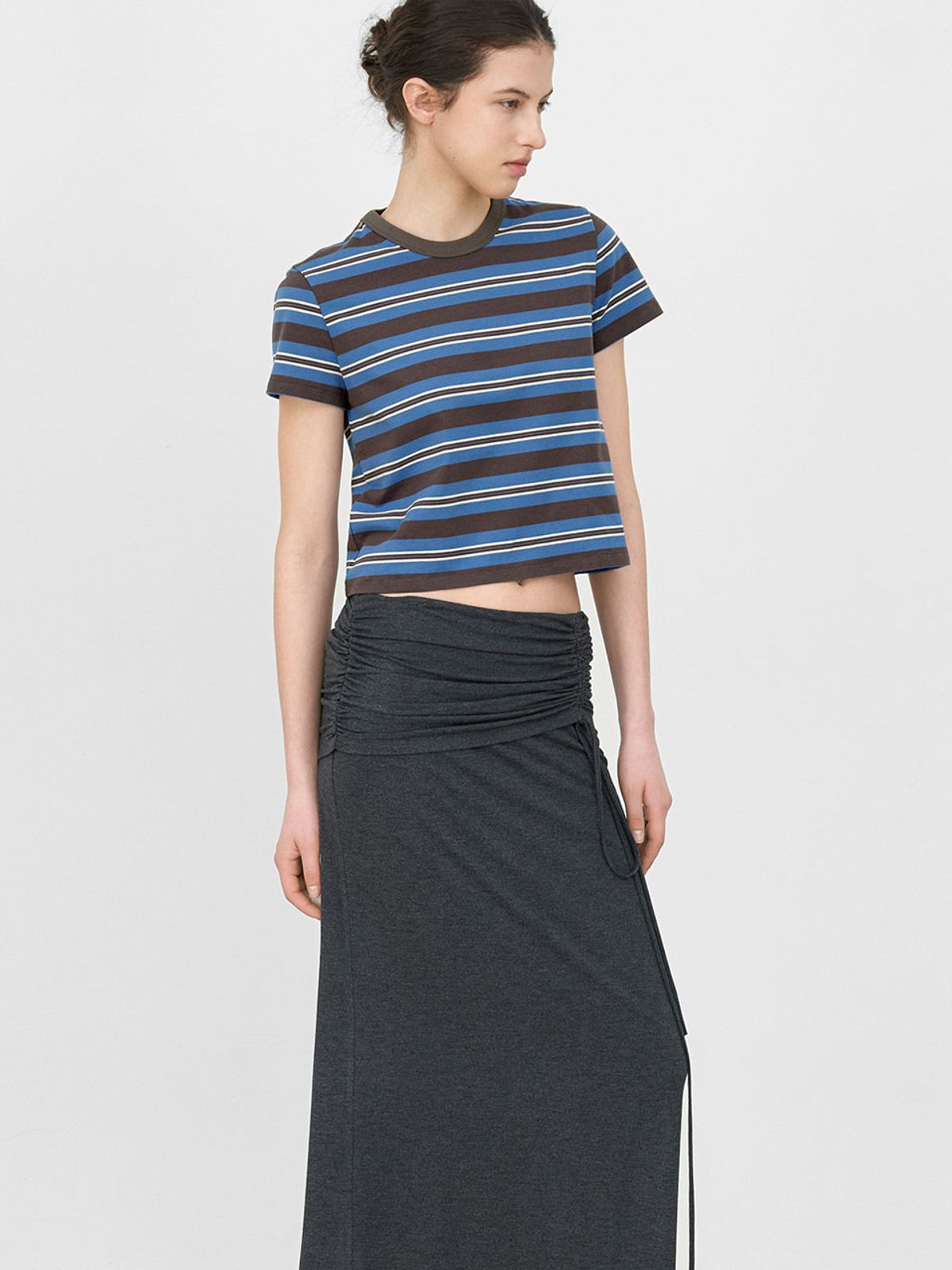 아틀리에 나인(ATELIER NAIN) MULTI STRIPE SEMI CROP SLIM TEE (T-7162)