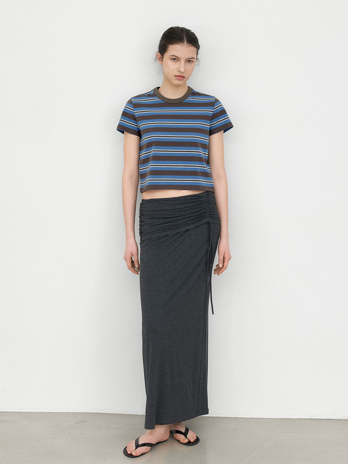 아틀리에 나인(ATELIER NAIN) MULTI STRIPE SEMI CROP SLIM TEE (T-7162)