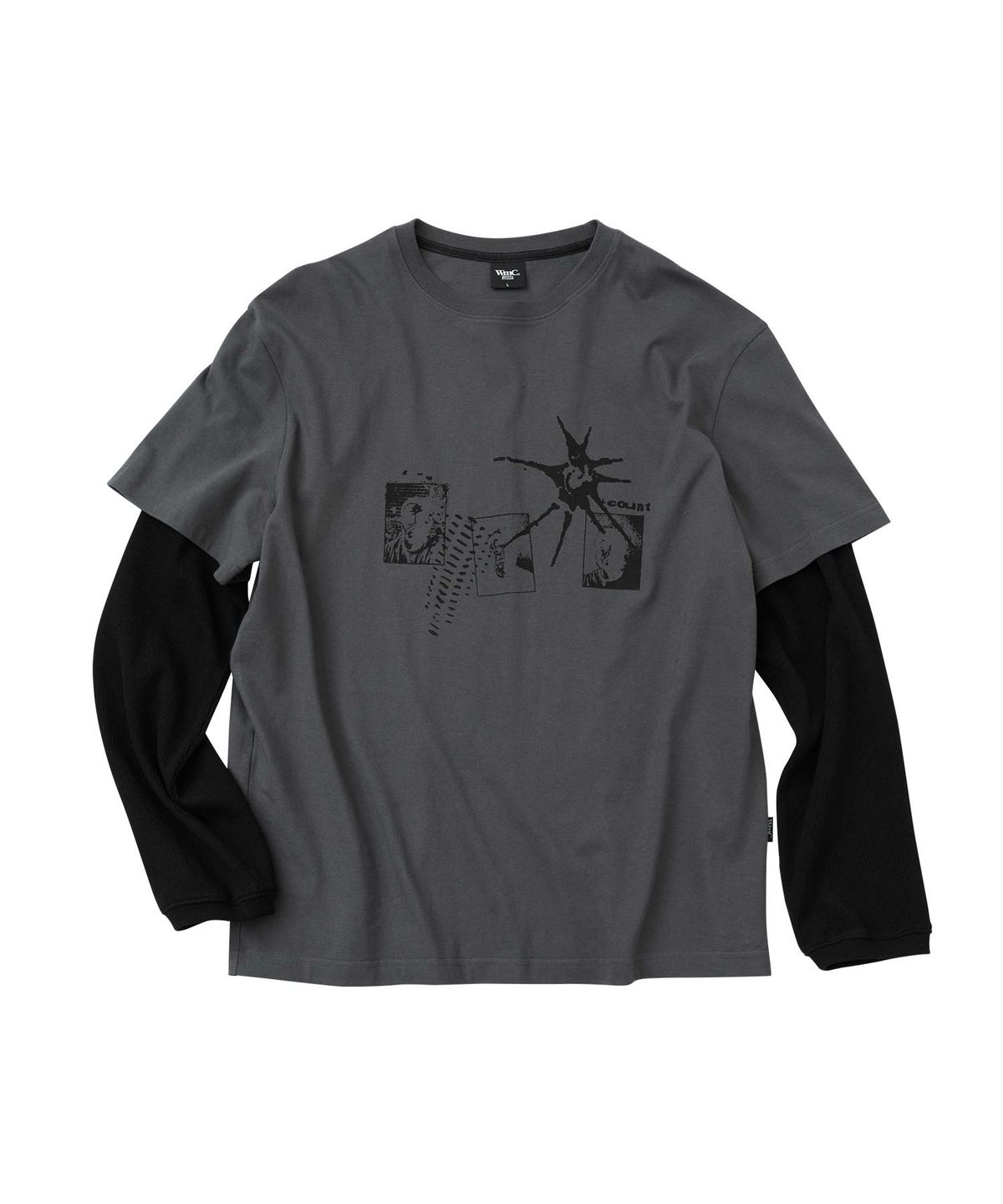 더블유엠씨(WMC) 크루넥 레이어드 롱슬리브_CHARCOAL GREY