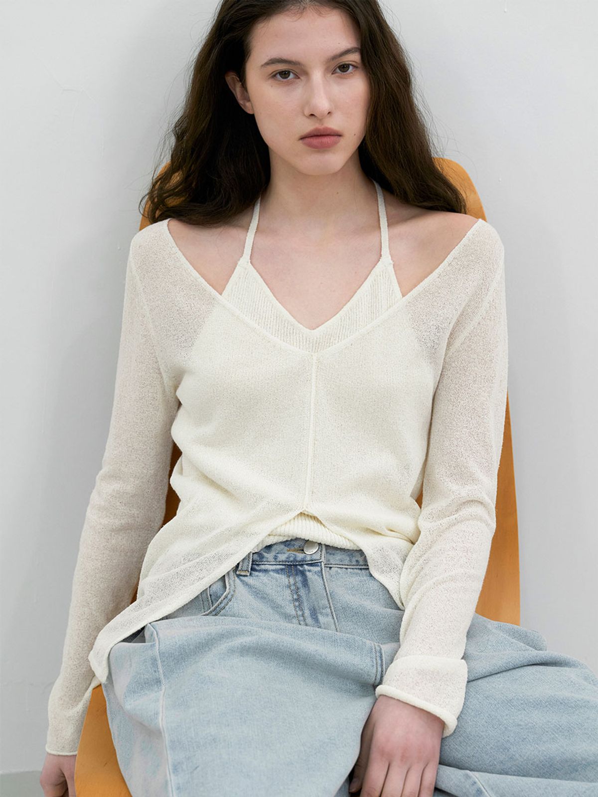 아틀리에 나인(ATELIER NAIN) SUMMER BOUCLE LAYERD HALTER NECK KNIT TOP (T-7241)