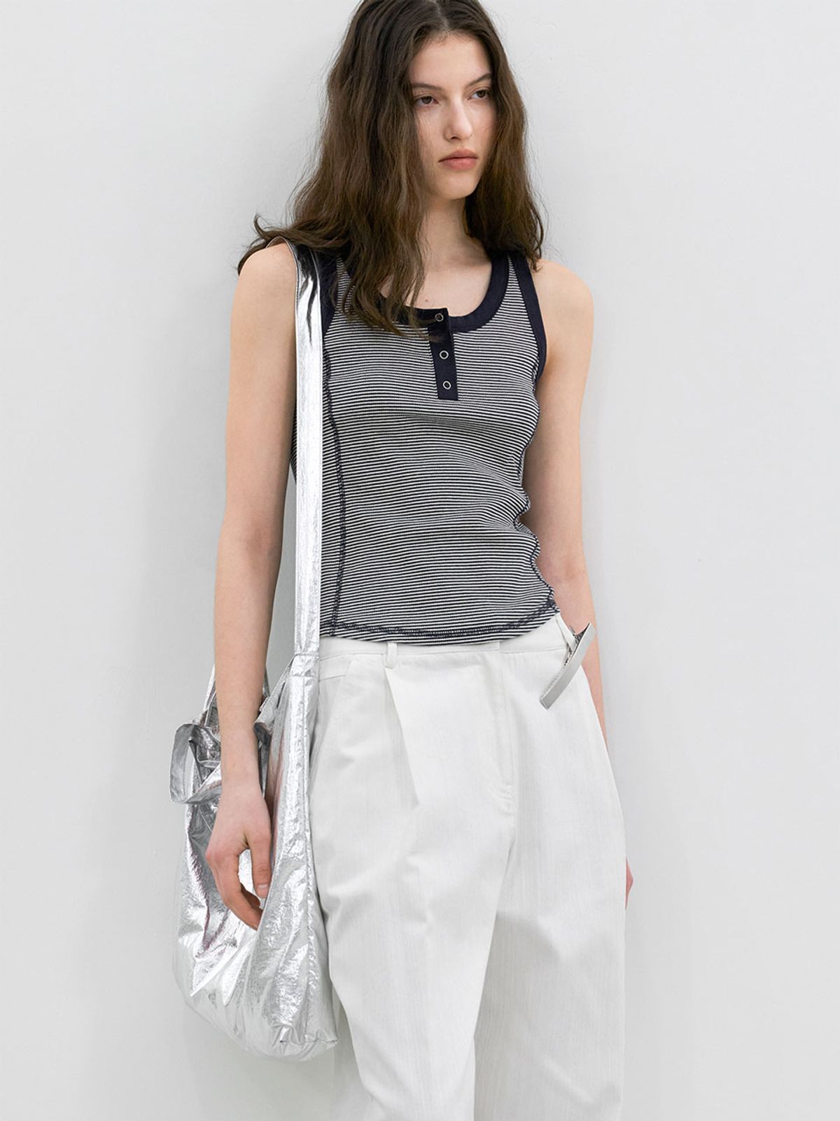 아틀리에 나인(ATELIER NAIN) SCOOP NECK EYELET STRIPE SLEEVELESS (T-7218)