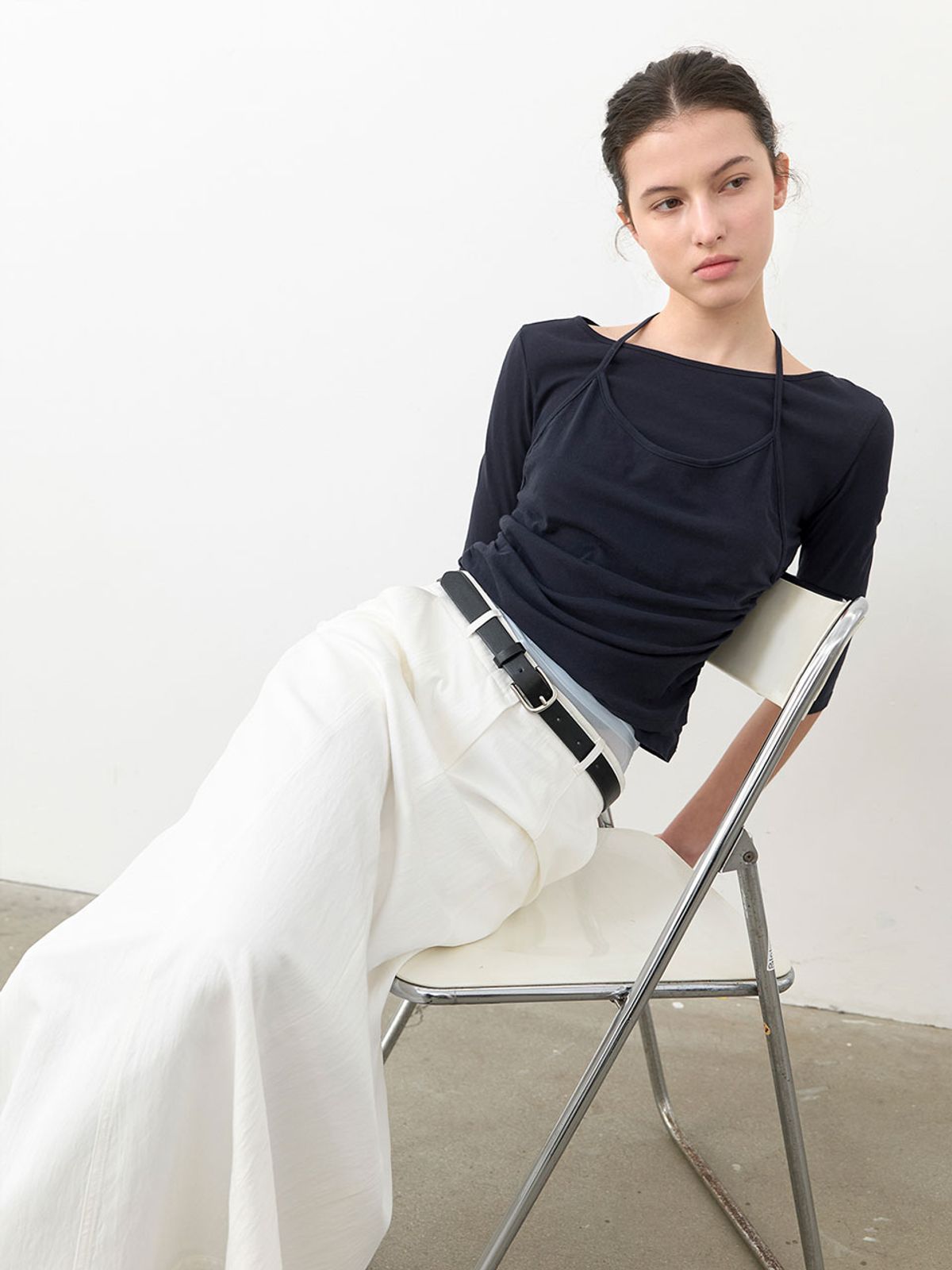 아틀리에 나인(ATELIER NAIN) HALTER LAYER SHRRING TEE (T-7208)