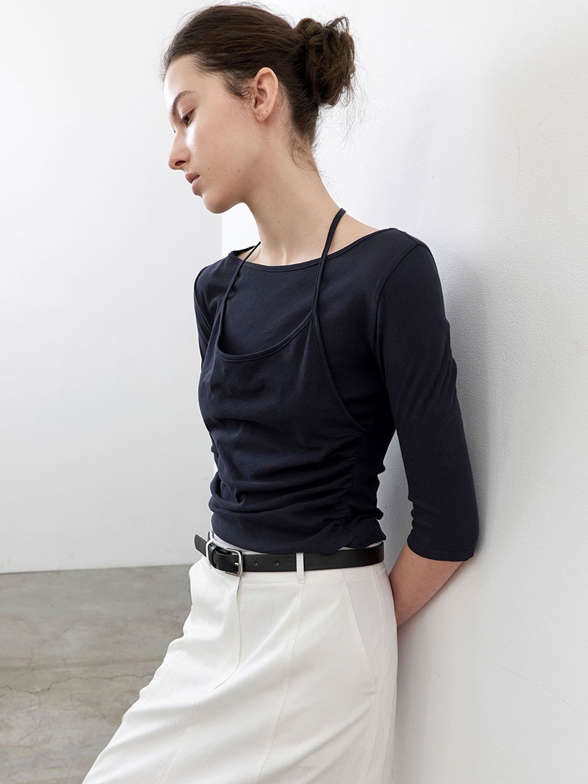 아틀리에 나인(ATELIER NAIN) HALTER LAYER SHRRING TEE (T-7208)