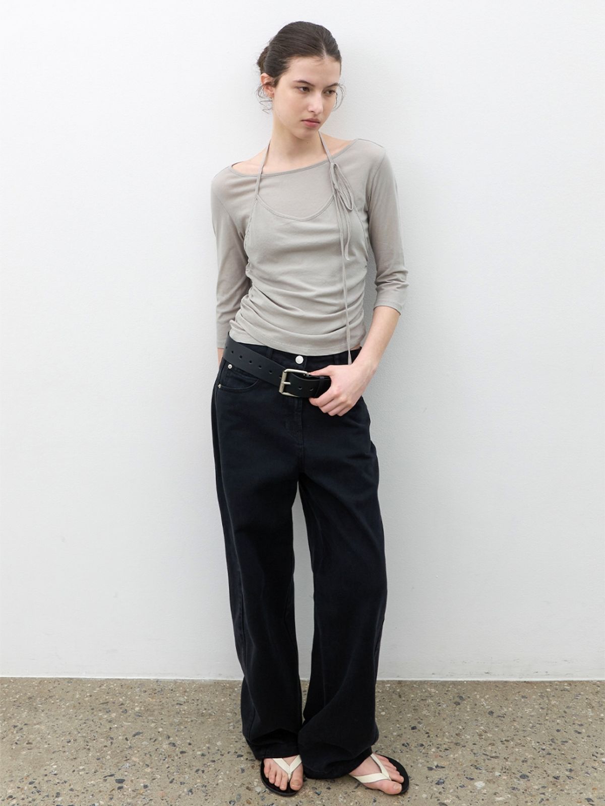 아틀리에 나인(ATELIER NAIN) HALTER LAYER SHRRING TEE (T-7208)