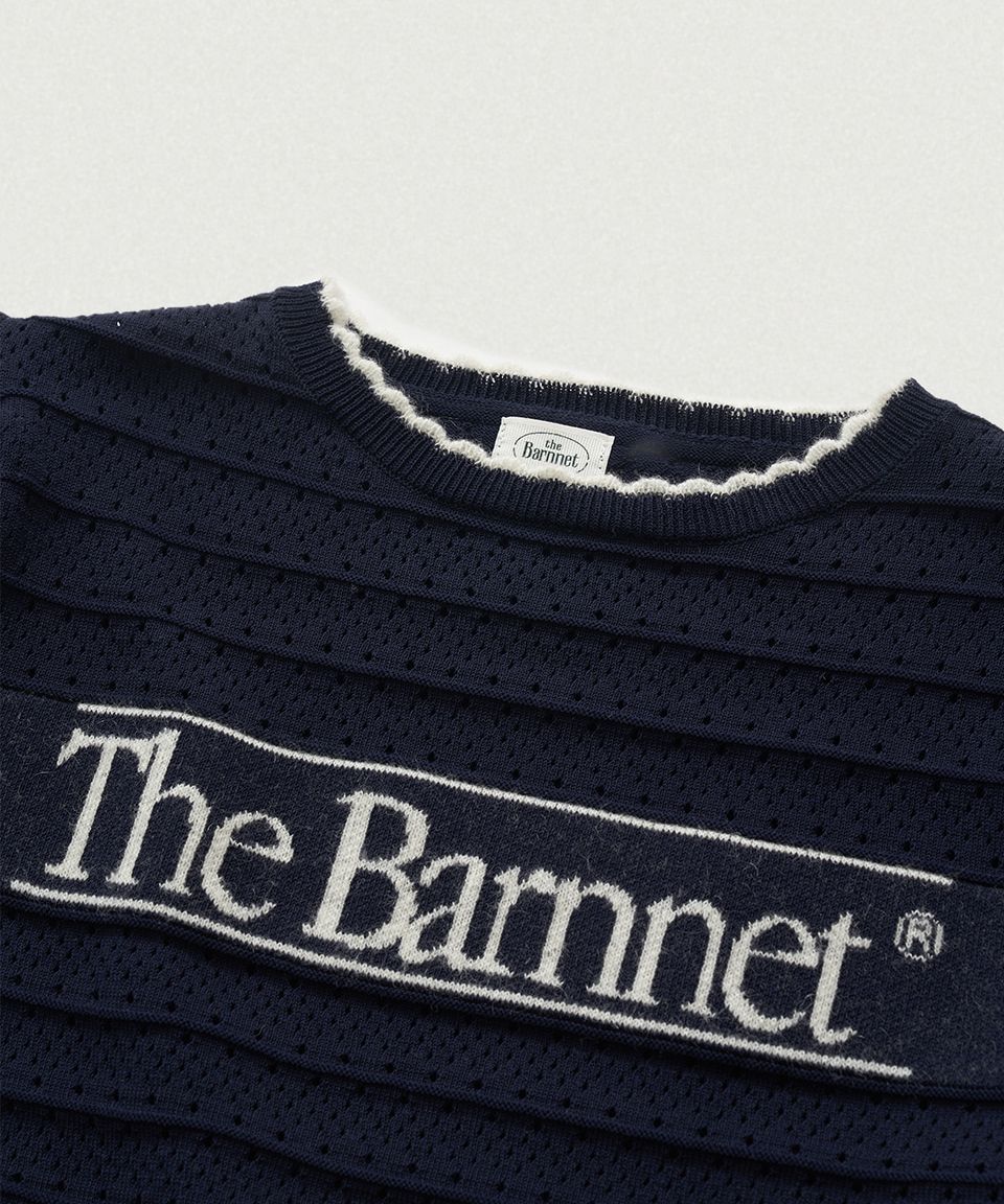 더바넷(THEBARNNET) Helen Logo Jacquard Knit Top_Navy - 사이즈