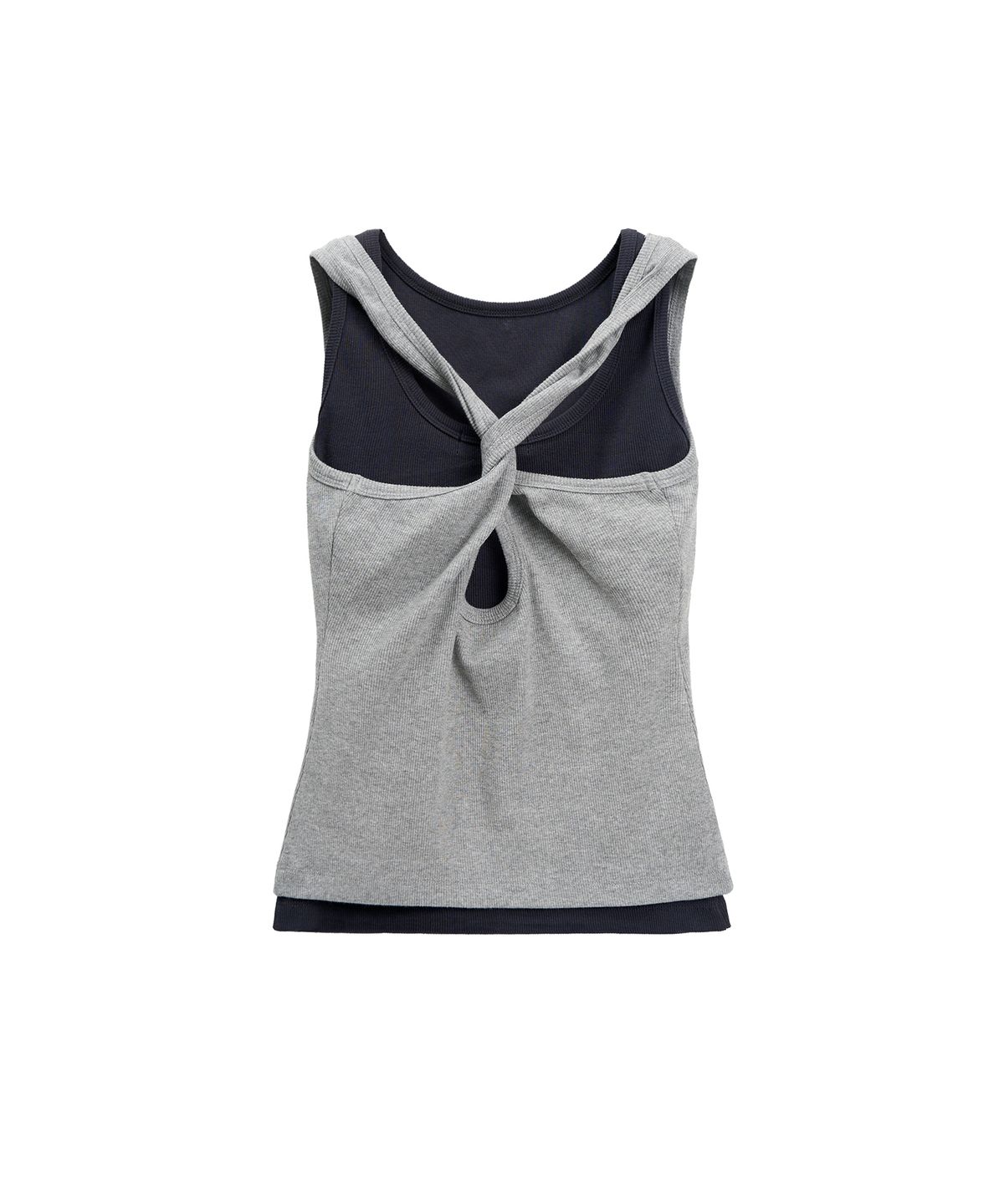 페플리(PEPLEE) [Set] Layered Cross Sleeveless Top (Navy/Grey)