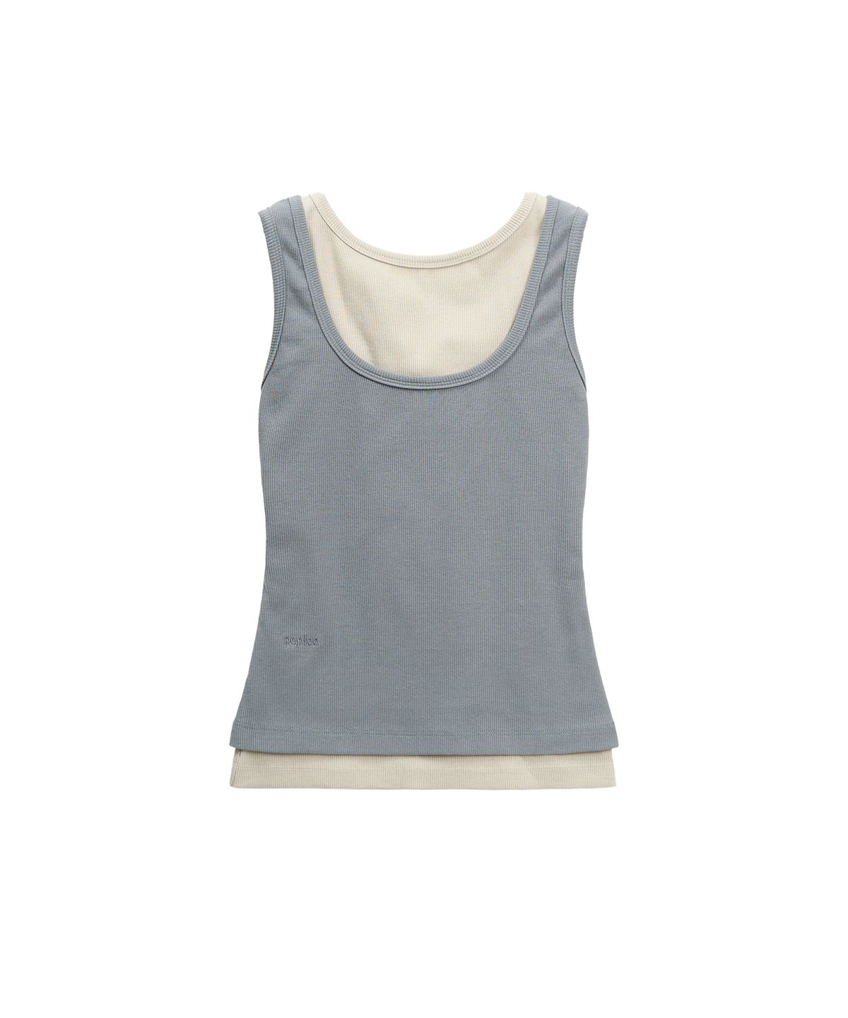 페플리(PEPLEE) [Set] Layered Cross Sleeveless Top (Sand/Blue)