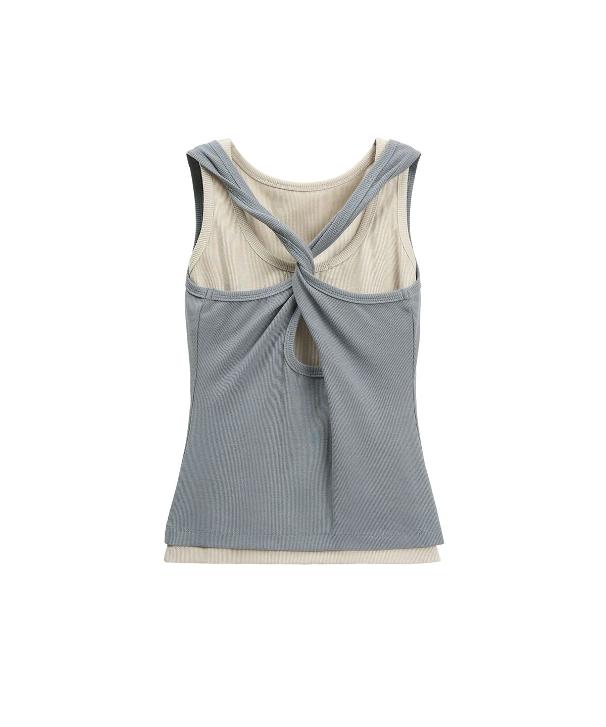 페플리(PEPLEE) [Set] Layered Cross Sleeveless Top (Sand/Blue)