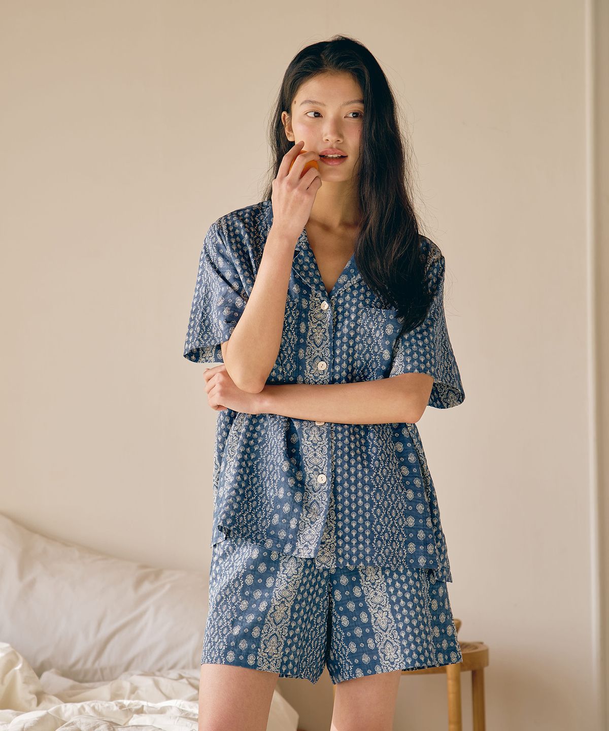 울랄라파자마(ULLALA PAJAMAS) 쎈디 반팔 여성페어 네이비 (32수)