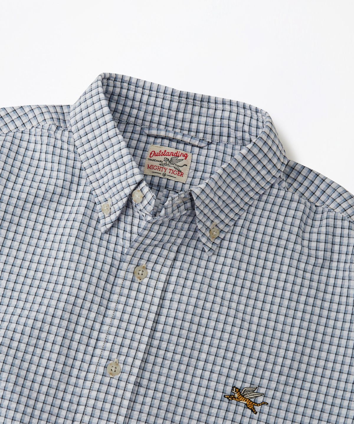아웃스탠딩(OUTSTANDING) MIGHTY TIGER SEERSUCKER CHECK HALF SHIRT_BLUE CHECK