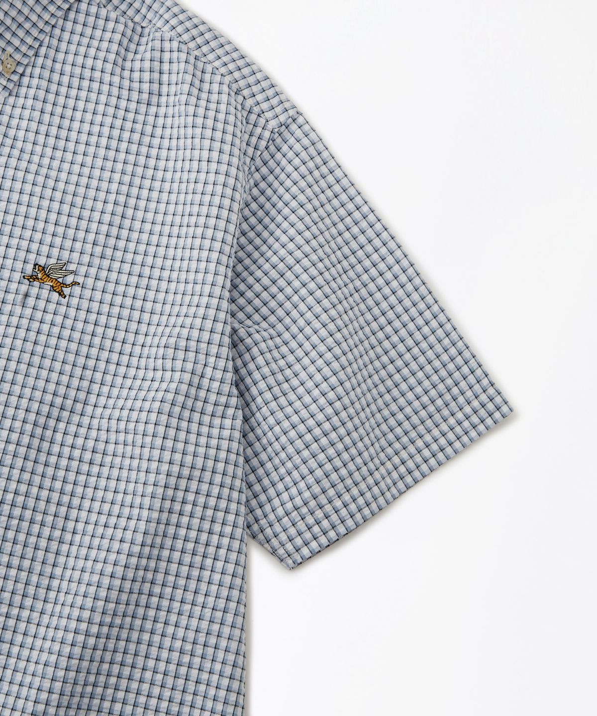 아웃스탠딩(OUTSTANDING) MIGHTY TIGER SEERSUCKER CHECK HALF SHIRT_BLUE CHECK