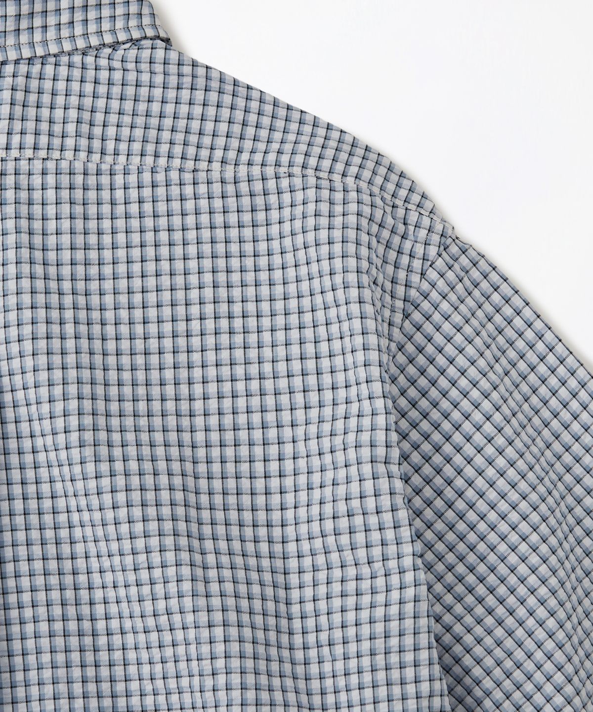 아웃스탠딩(OUTSTANDING) MIGHTY TIGER SEERSUCKER CHECK HALF SHIRT_BLUE CHECK