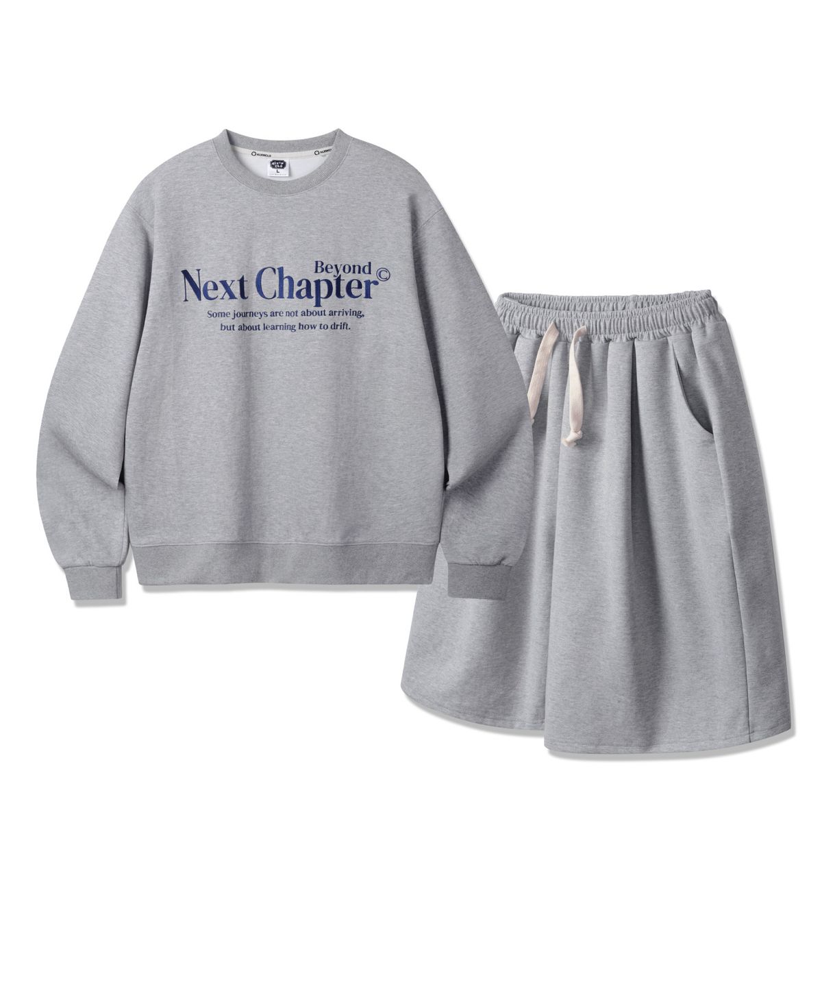 앨빈클로(ALVINCLO) [SET] NextChapter 맨투맨 7부 원턱 와이드 트레이닝 팬츠 셋업