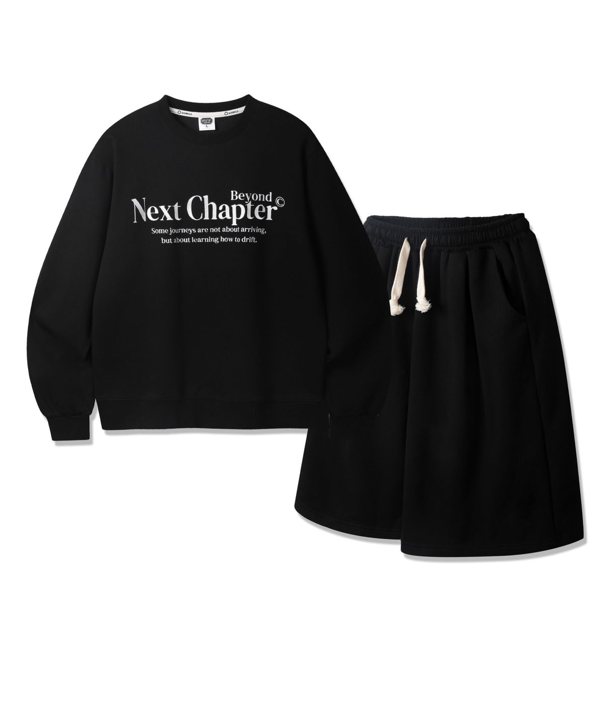 앨빈클로(ALVINCLO) [SET] NextChapter 맨투맨 7부 원턱 와이드 트레이닝 팬츠 셋업