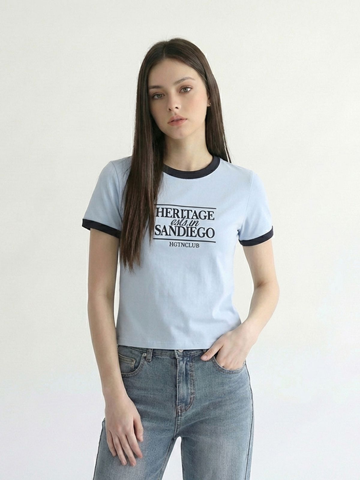 행텐(HANGTEN) 여성 스몰 그래픽 링거 티셔츠_253(10570-131-405-03)