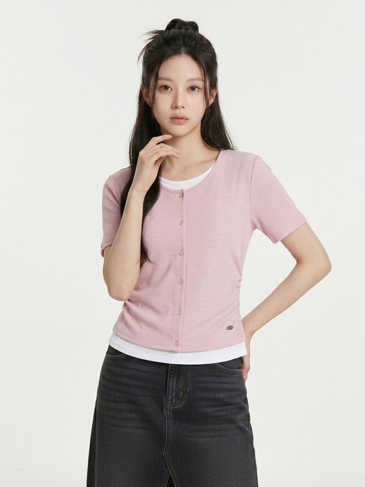 행텐(HANGTEN) 여성 웨일 가디건 레이어드 반팔 티셔츠_513(10570-131-408-69)