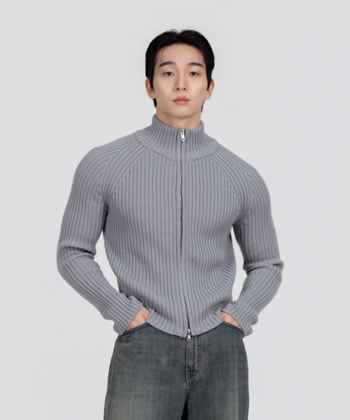포스333(PHOS333) M Stand Neck Knit Zip-Up/Grey