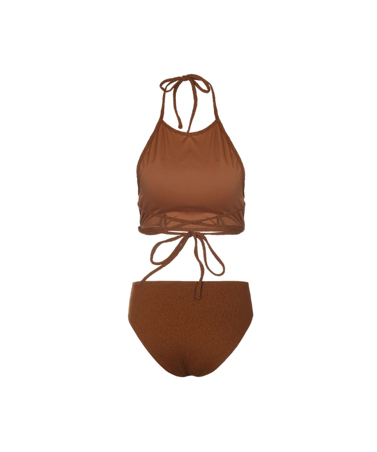 비키니밴더(VIKINI VENDER) 코스타 백리스 홀터넥 비키니 스커트 Set 3pcs - Brown