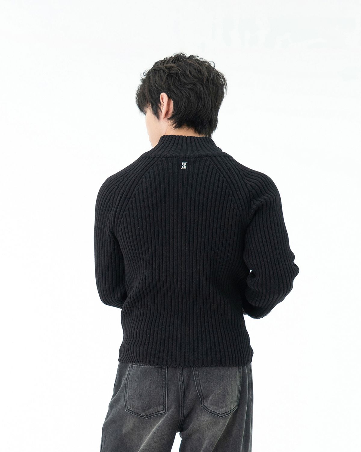 포스333(PHOS333) M Stand Neck Knit Zip-Up/Black